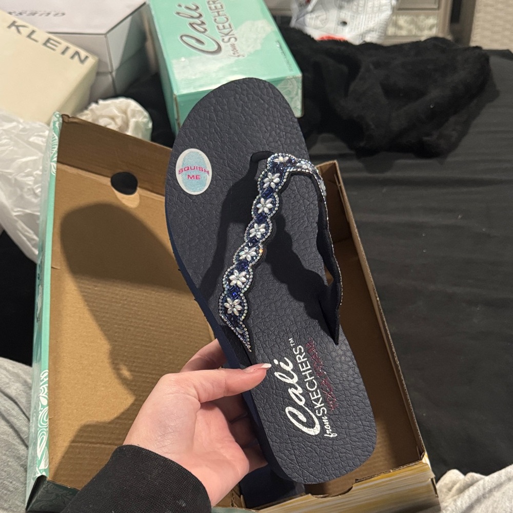 Skechers Women's Navy Beaded Thong Sandal